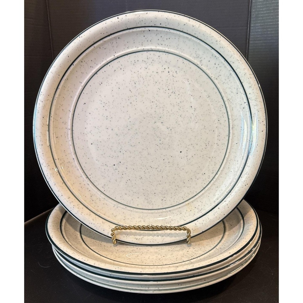 Tienshan Country Crock Green Flecks Dinner Plate Plates 10.5 Inch Set‎ Of 4 VTG